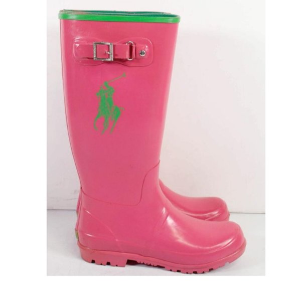 Polo Ralph Lauren Pink Green Rain Boots 6 - Picture 9 of 11
